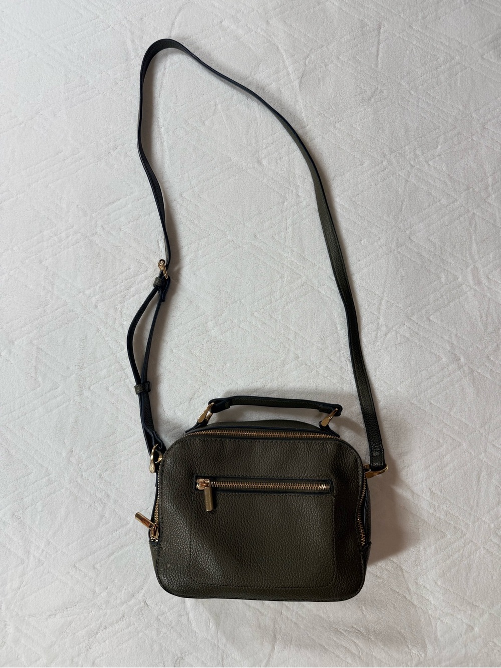 A New Day Olive Green gold FAUX LEATHER BOXIE Crossbody Bag Small Concert
